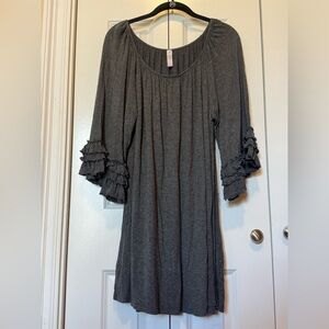 Paisley Grace Gray Ruffle Sleeve Tunic Dress Plus Size 1X - 3X Flowy Top